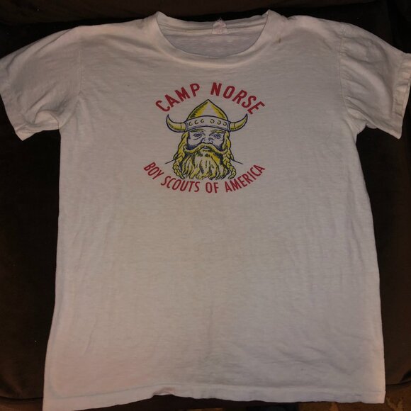 Vintage Official Boy Scouts of America BSA 1960's T-shirt Camp Norse Viking - Picture 1 of 14